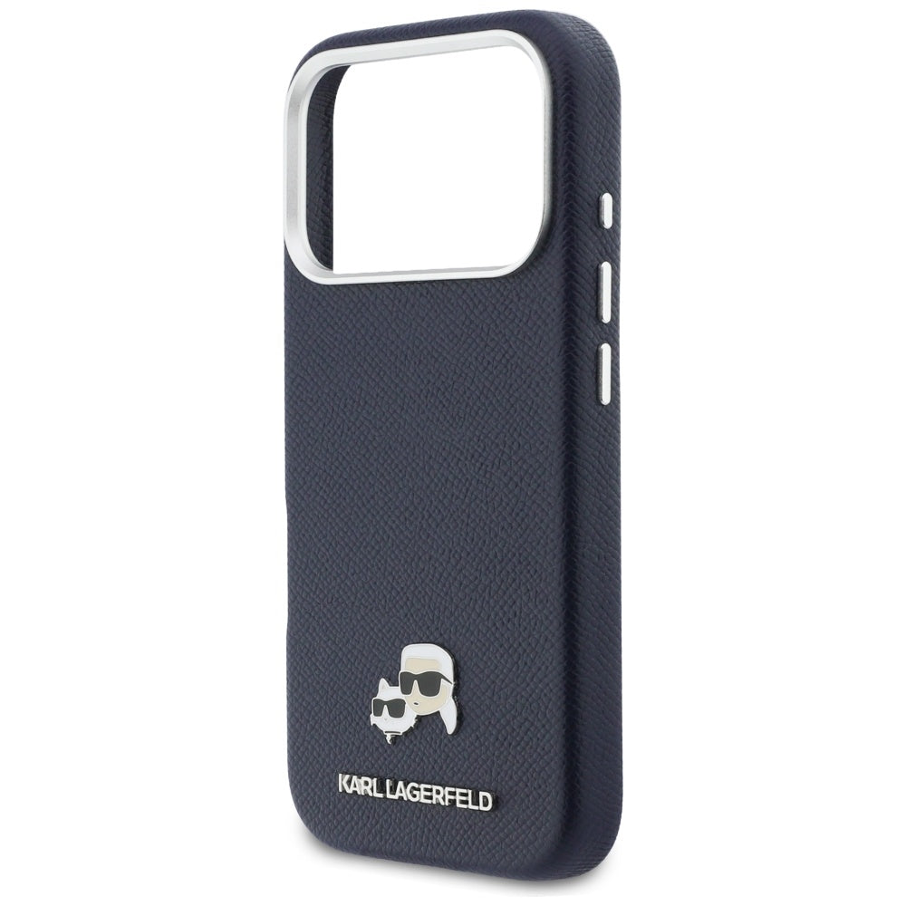Etui MagSafe dla Apple iPhone 17 Pro, Karl Lagerfeld, Saffiano Karl & Choupette Pins, Niebieskie