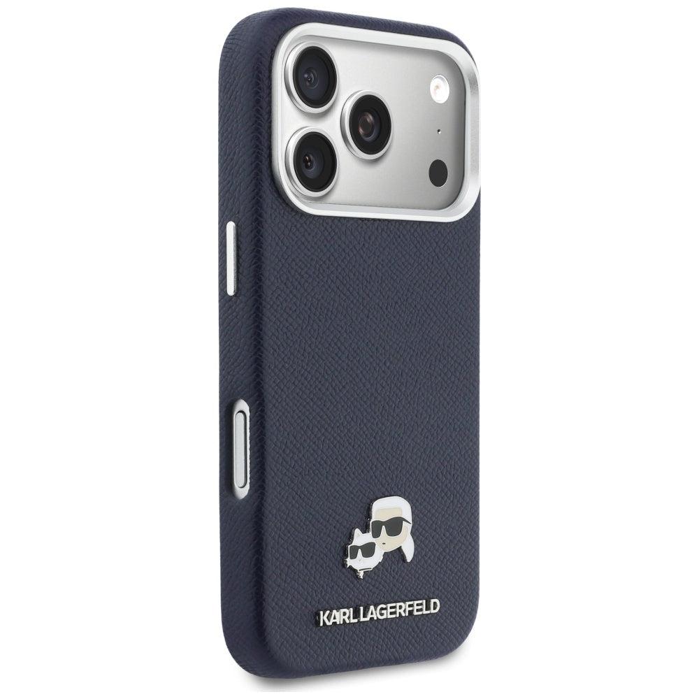 Etui MagSafe dla Apple iPhone 17 Pro, Karl Lagerfeld, Saffiano Karl & Choupette Pins, Niebieskie
