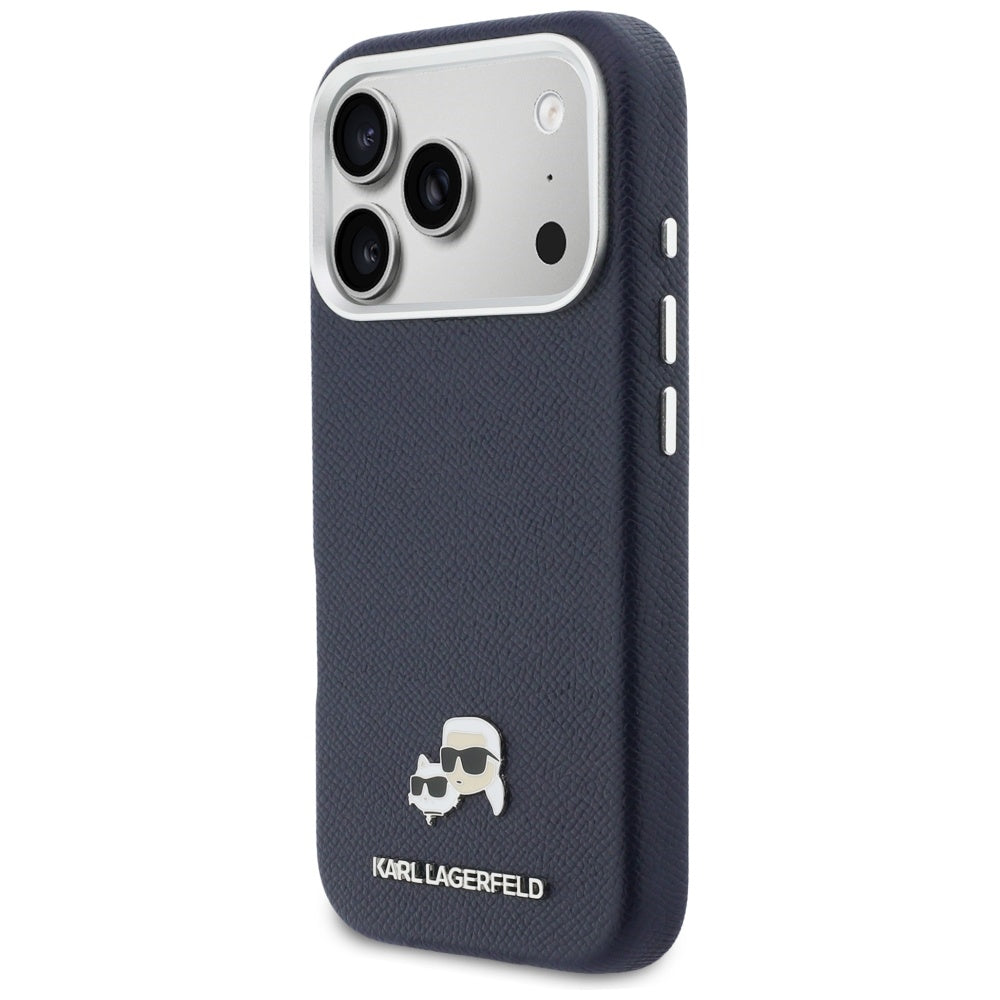 Etui MagSafe dla Apple iPhone 17 Pro, Karl Lagerfeld, Saffiano Karl & Choupette Pins, Niebieskie