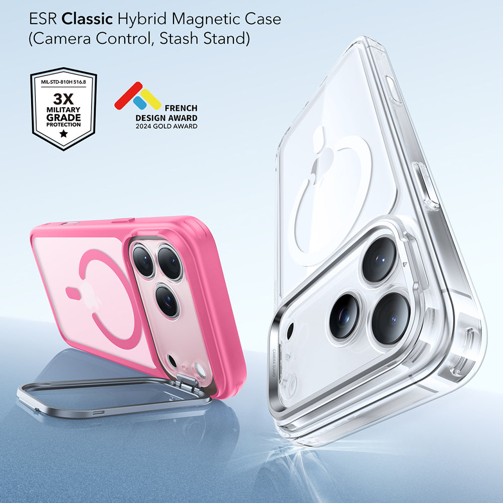 Etui MagSafe dla Apple iPhone 17 Pro Max, ESR, Classic Hybrid Kickstand, Satynowy Róż