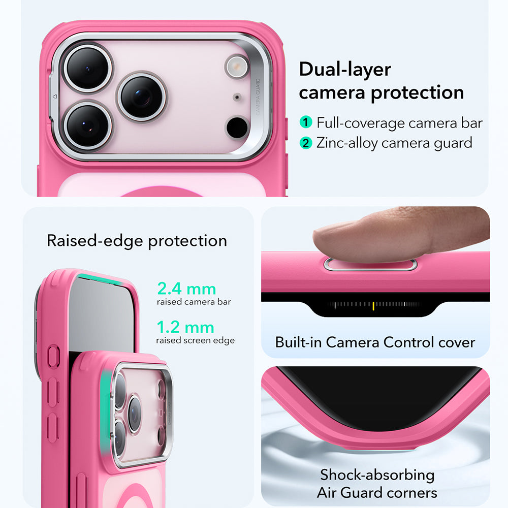 Etui MagSafe dla Apple iPhone 17 Pro Max, ESR, Classic Hybrid Kickstand, Satynowy Róż