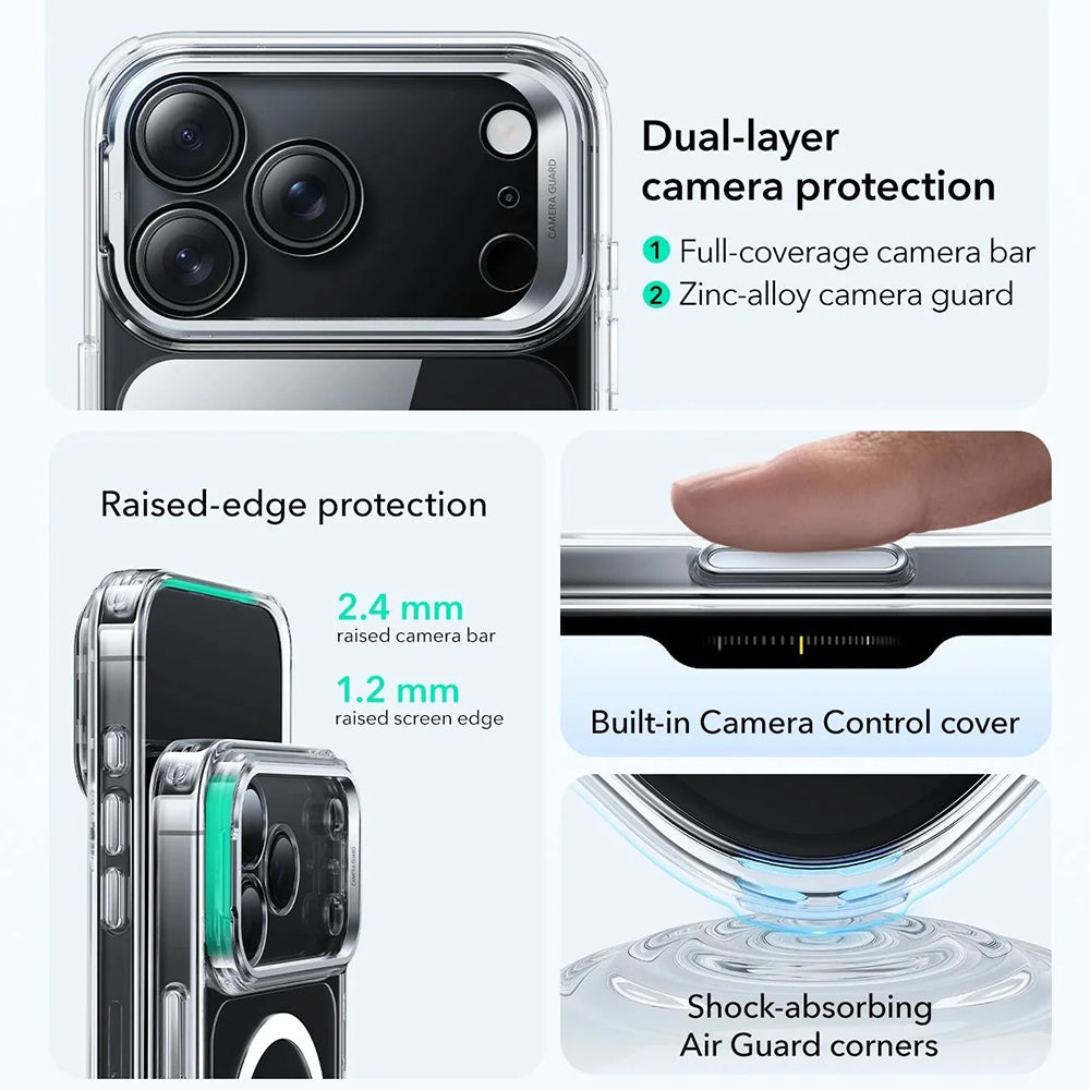 Etui MagSafe dla Apple iPhone 17 Pro Max, ESR, Classic Hybrid Kickstand, Przezroczyste