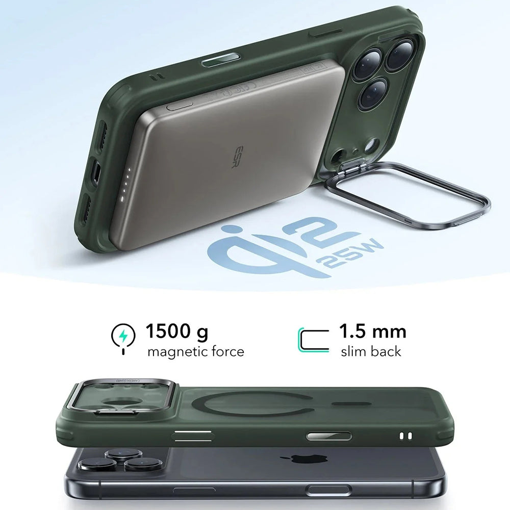 Etui MagSafe dla Apple iPhone 17 Pro Max, ESR, Classic Hybrid Kickstand, Satynowa Zieloność