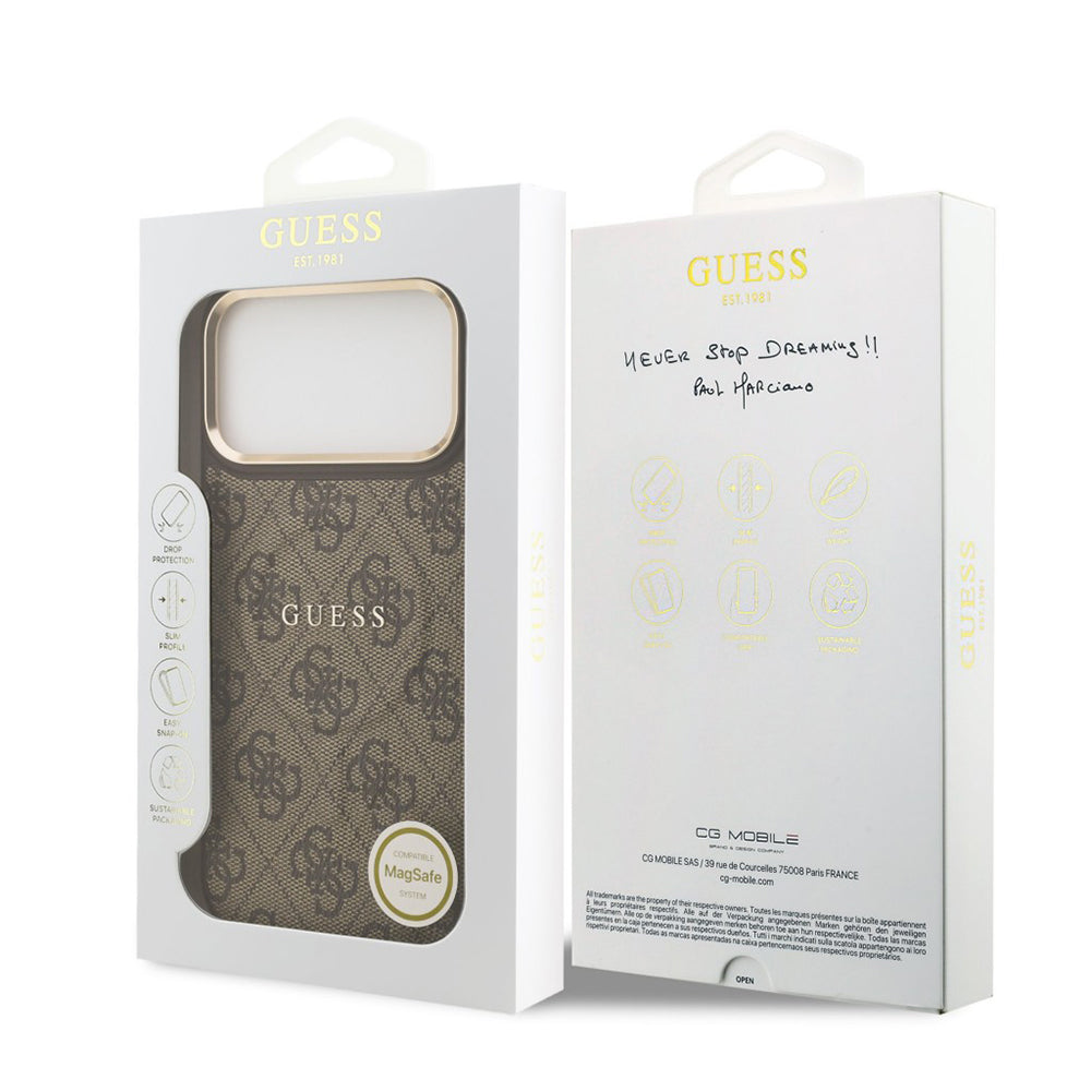 Etui MagSafe dla Apple iPhone 17 Pro Max, Guess, 4G Classic, Brązowy