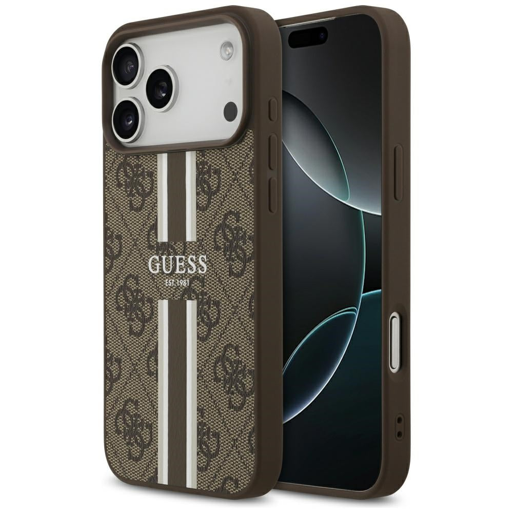 Etui MagSafe dla Apple iPhone 17 Pro Max, Guess, 4G Printed Stripes, Brązowy