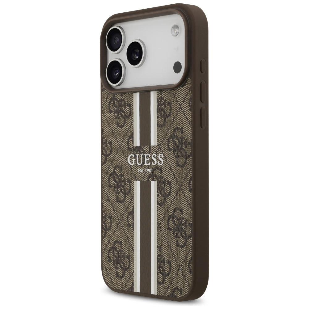 Etui MagSafe dla Apple iPhone 17 Pro Max, Guess, 4G Printed Stripes, Brązowy