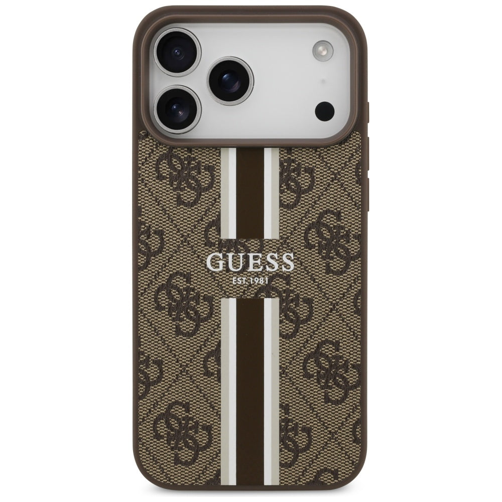 Etui MagSafe dla Apple iPhone 17 Pro Max, Guess, 4G Printed Stripes, Brązowy
