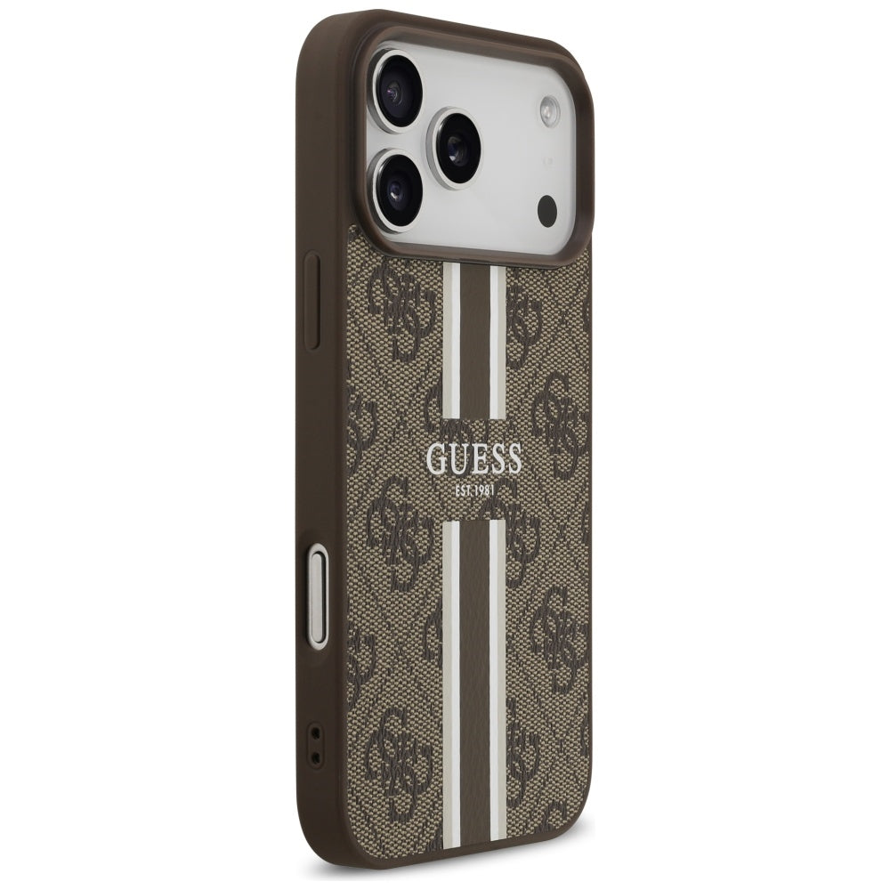 Etui MagSafe dla Apple iPhone 17 Pro Max, Guess, 4G Printed Stripes, Brązowy