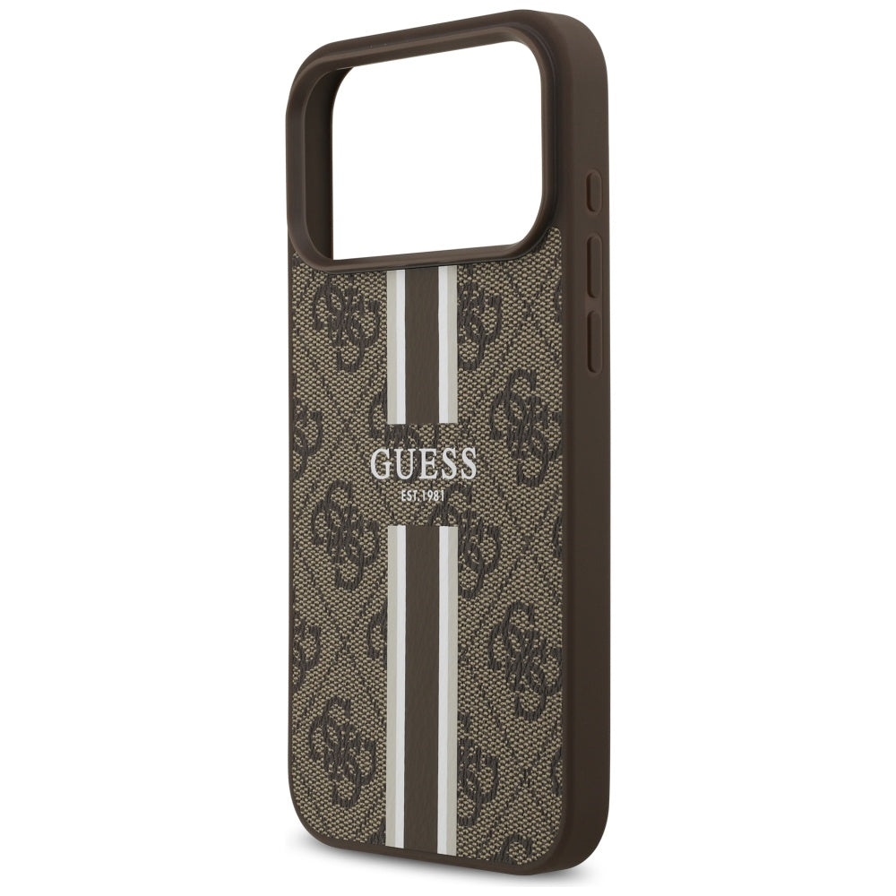 Etui MagSafe dla Apple iPhone 17 Pro Max, Guess, 4G Printed Stripes, Brązowy