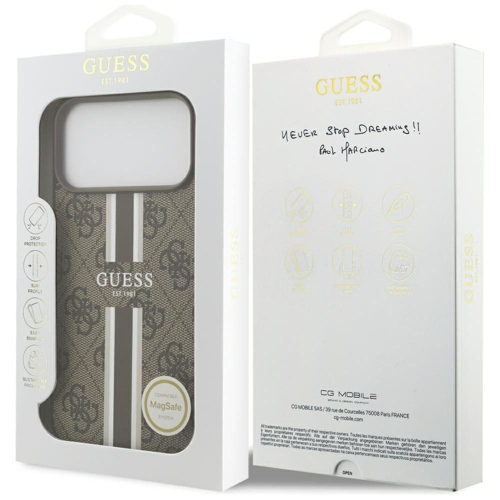 Etui MagSafe dla Apple iPhone 17 Pro Max, Guess, 4G Printed Stripes, Brązowy
