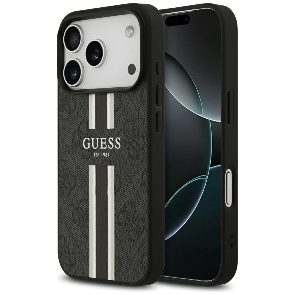 Etui MagSafe dla Apple iPhone 17 Pro Max, Guess, 4G Printed Stripes, Czarne