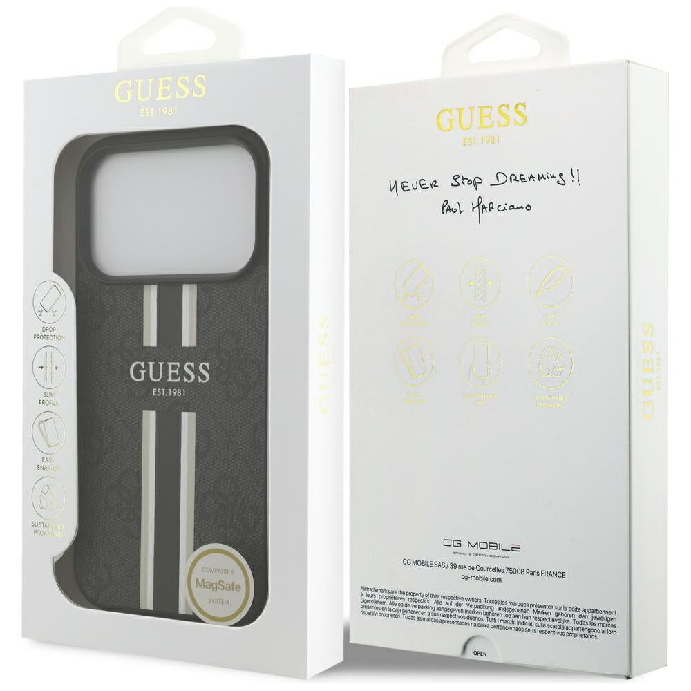 Etui MagSafe dla Apple iPhone 17 Pro Max, Guess, 4G Printed Stripes, Czarne