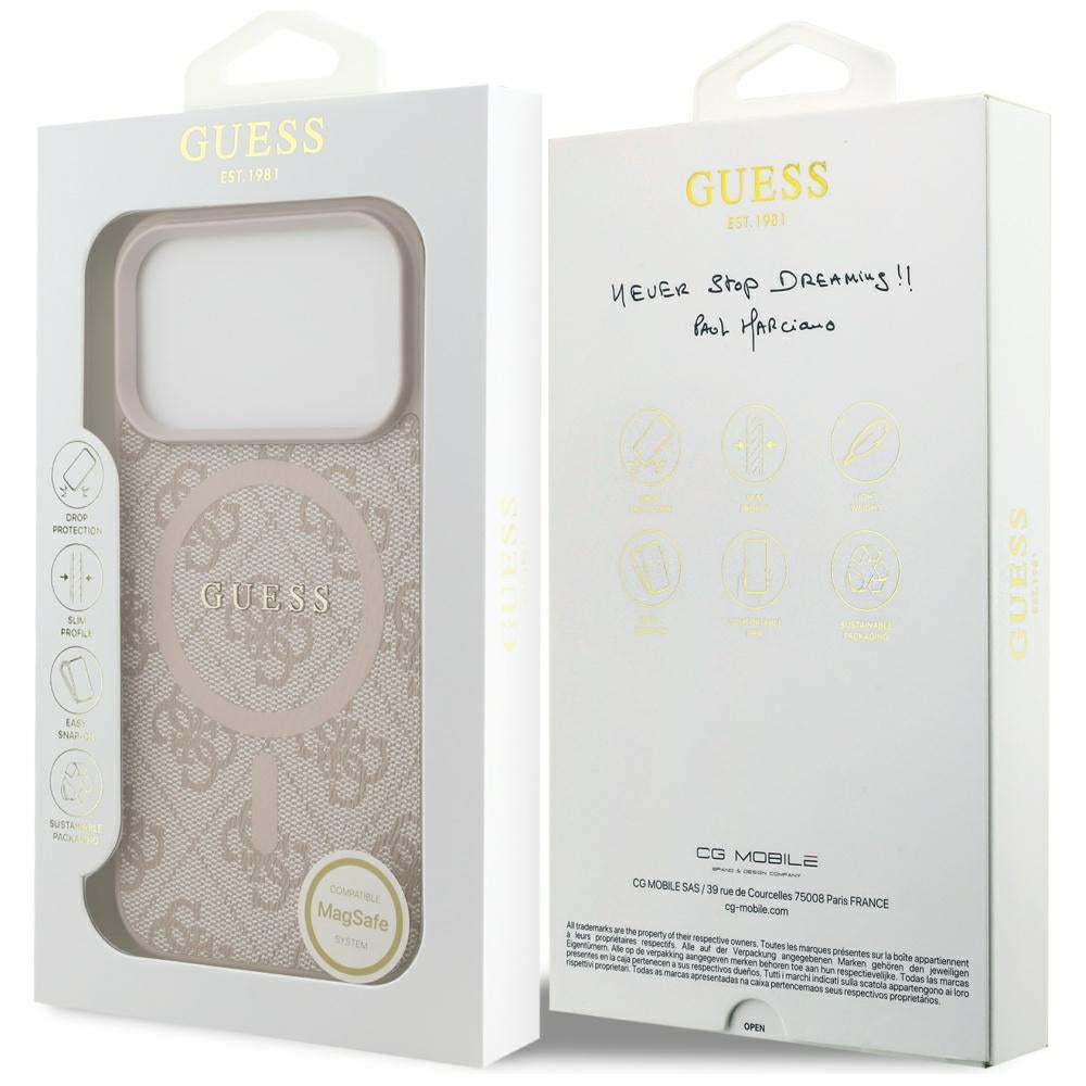 Etui MagSafe dla Apple iPhone 17 Pro Max, Guess, 4G Ring Classic Logo, Różowy
