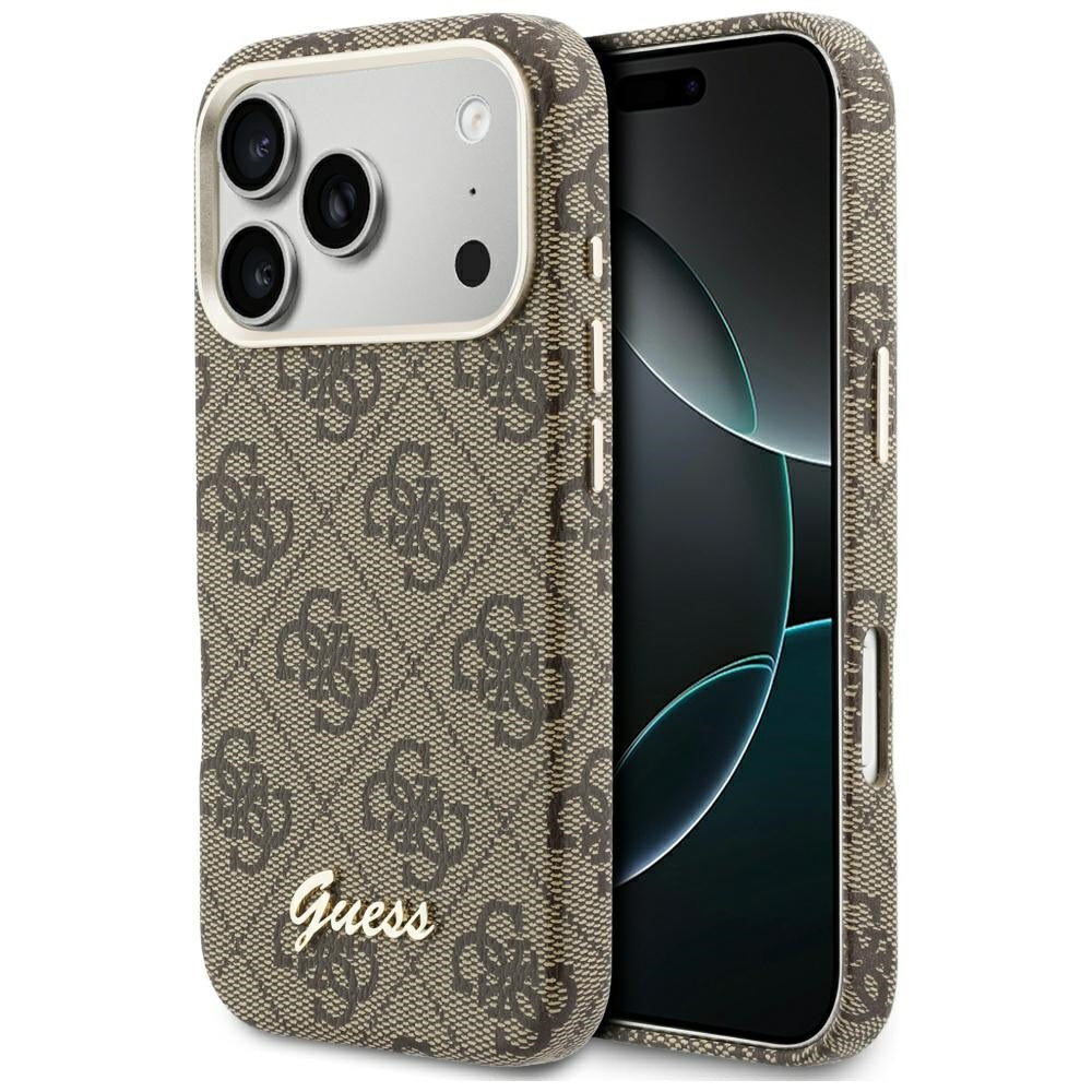 Etui MagSafe dla Apple iPhone 17 Pro Max, Guess, 4G Script Logo, Brązowy