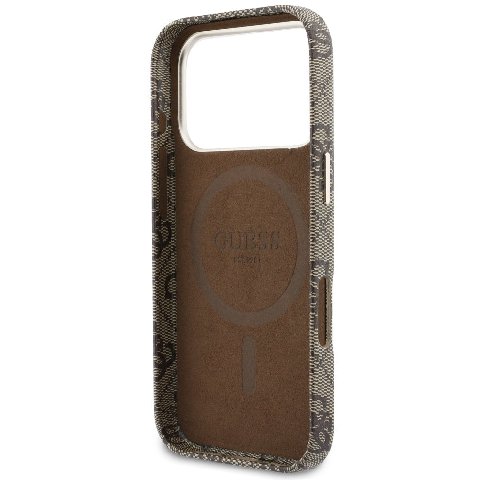 Etui MagSafe dla Apple iPhone 17 Pro Max, Guess, 4G Script Logo, Brązowy