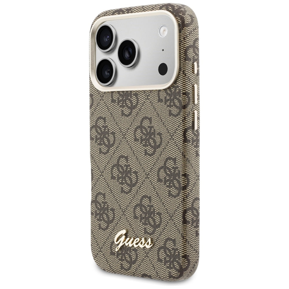 Etui MagSafe dla Apple iPhone 17 Pro Max, Guess, 4G Script Logo, Brązowy