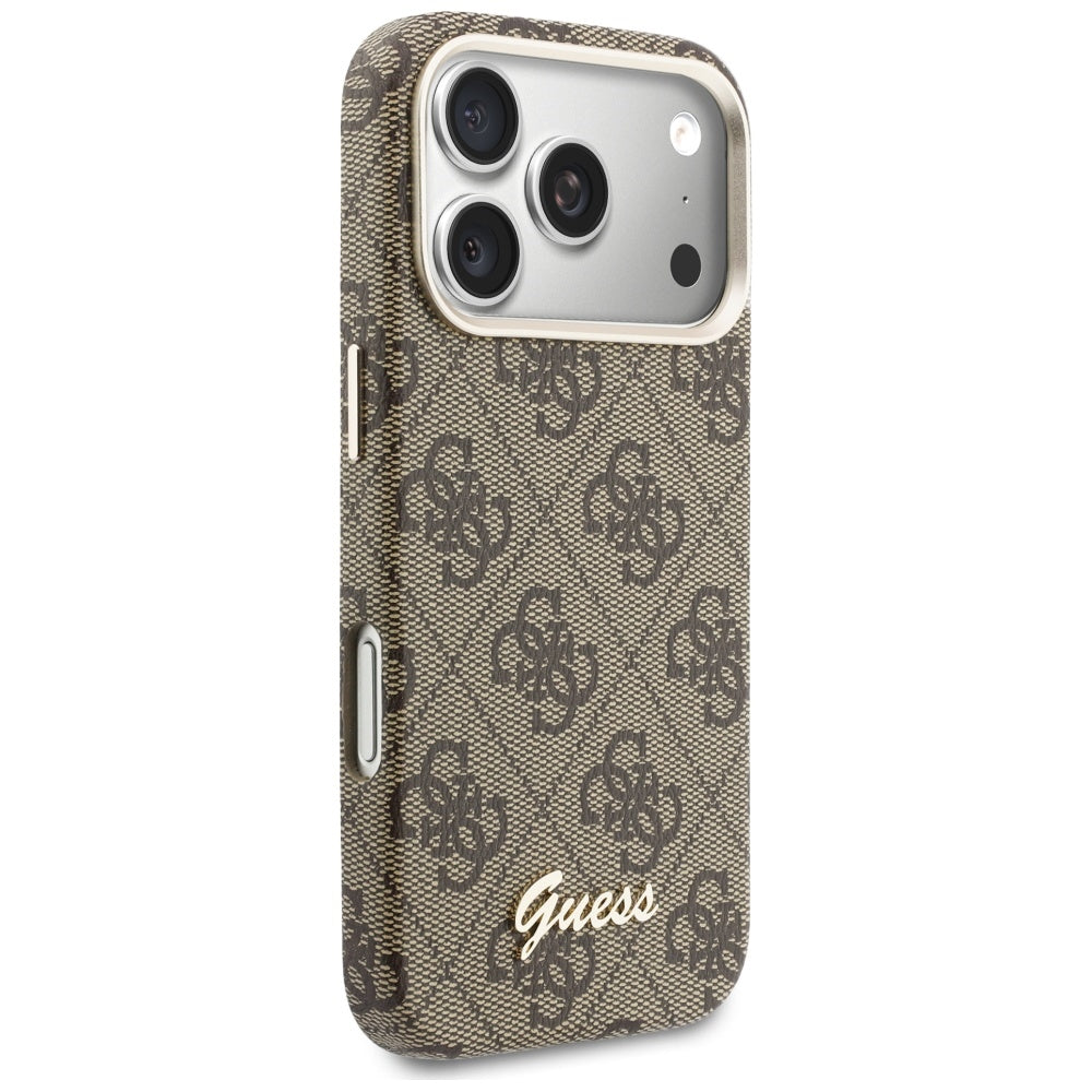 Etui MagSafe dla Apple iPhone 17 Pro Max, Guess, 4G Script Logo, Brązowy