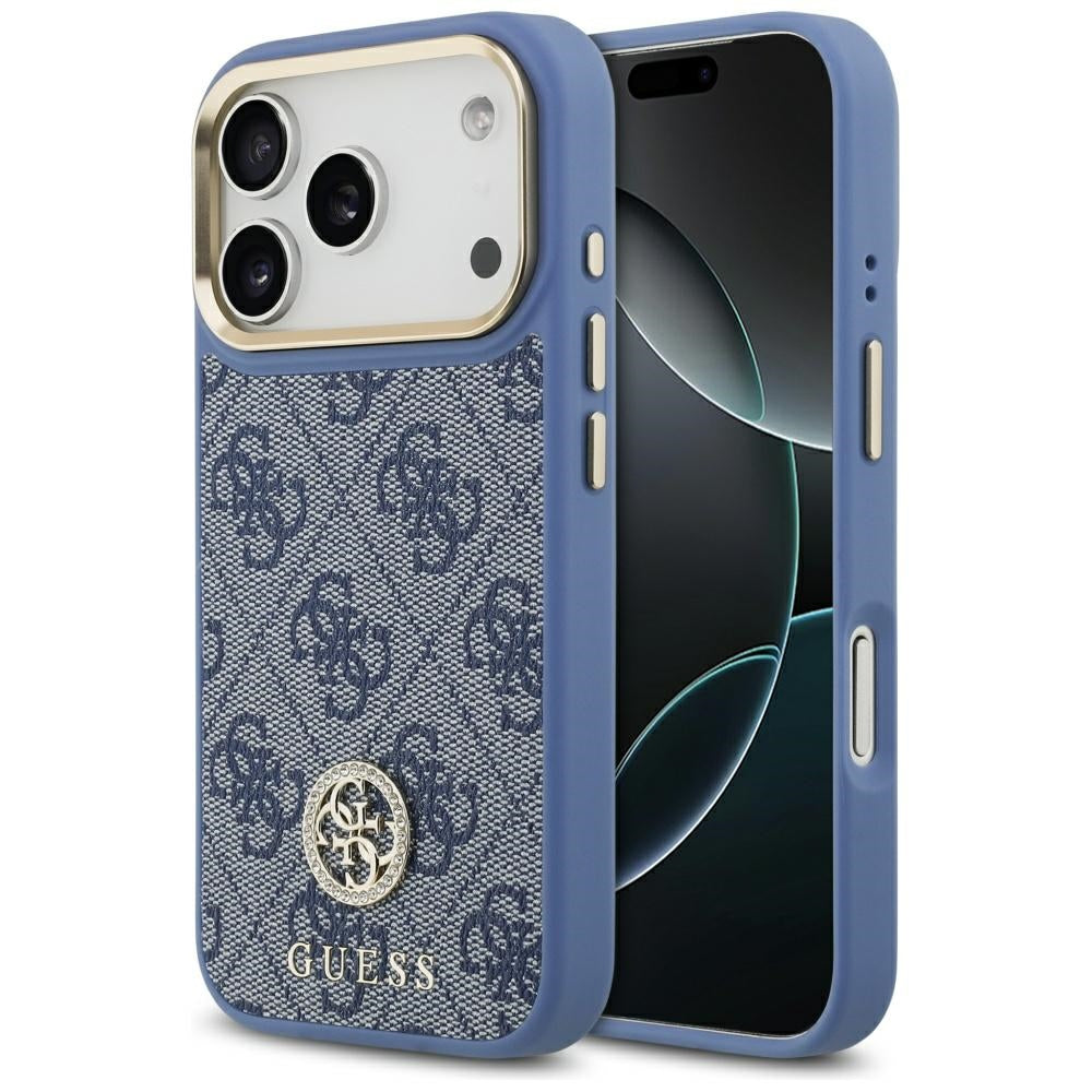 Etui MagSafe dla Apple iPhone 17 Pro Max, Guess, 4G Strass Logo, Niebieskie