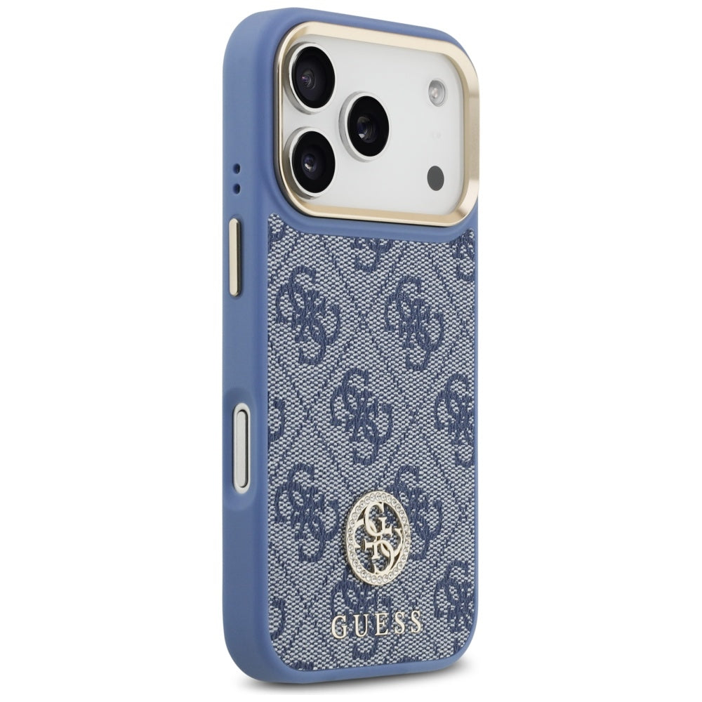 Etui MagSafe dla Apple iPhone 17 Pro Max, Guess, 4G Strass Logo, Niebieskie