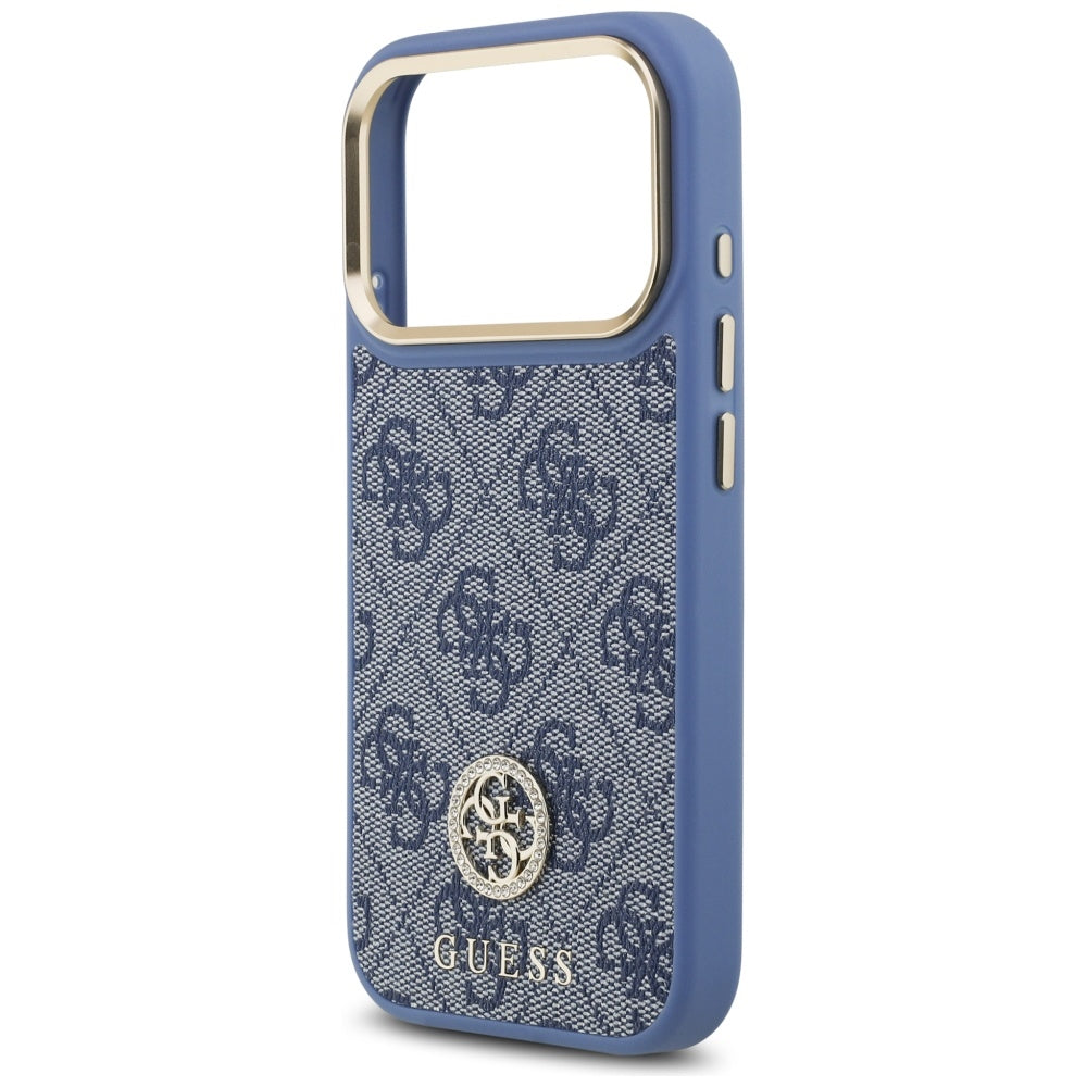 Etui MagSafe dla Apple iPhone 17 Pro Max, Guess, 4G Strass Logo, Niebieskie