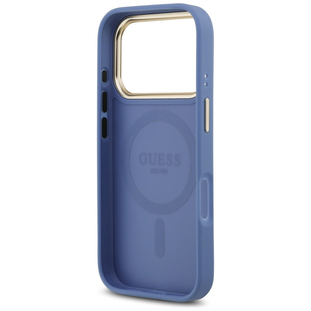 Etui MagSafe dla Apple iPhone 17 Pro Max, Guess, 4G Strass Logo, Niebieskie