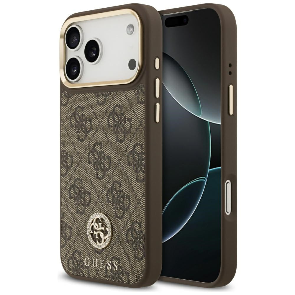 Etui MagSafe dla Apple iPhone 17 Pro Max, Guess, 4G Strass Logo, Brązowy