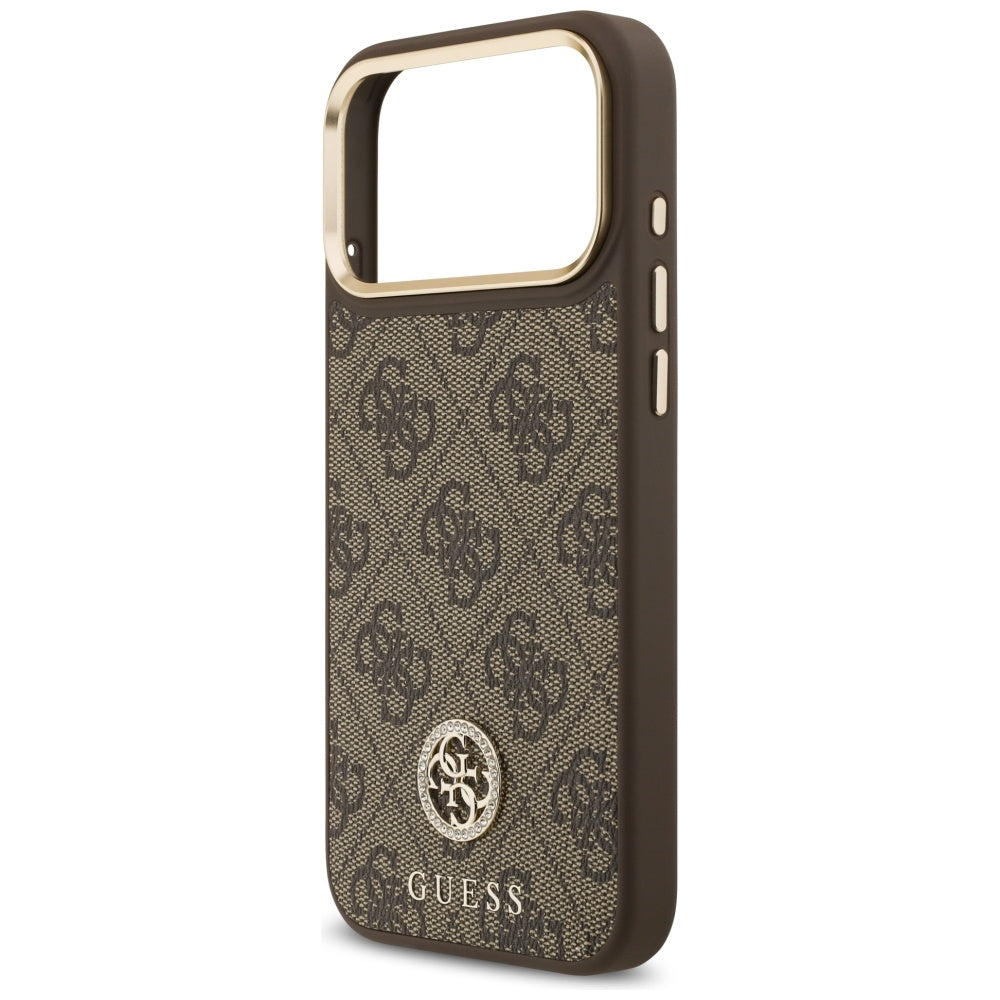 Etui MagSafe dla Apple iPhone 17 Pro Max, Guess, 4G Strass Logo, Brązowy