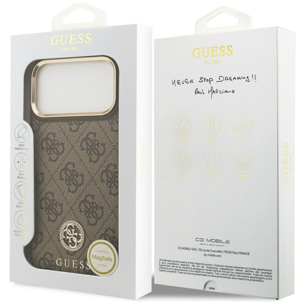 Etui MagSafe dla Apple iPhone 17 Pro Max, Guess, 4G Strass Logo, Brązowy