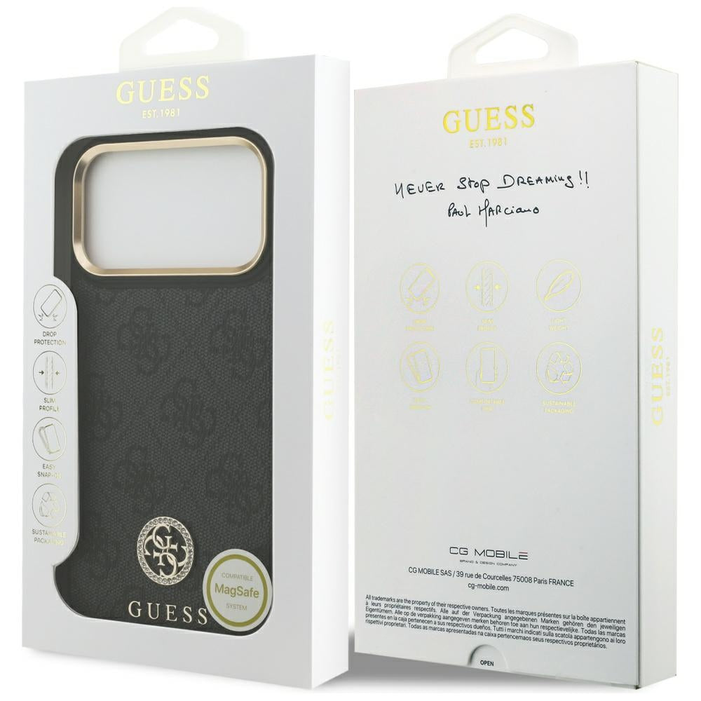 Etui MagSafe dla Apple iPhone 17 Pro Max, Guess, 4G Strass Logo, Czarne