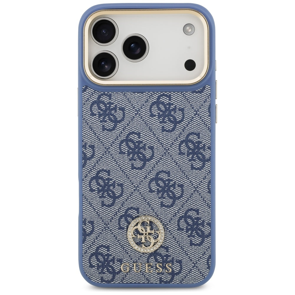 Etui MagSafe dla Apple iPhone 17 Pro Max, Guess, 4G Strass Logo with Big Strap, Niebieskie