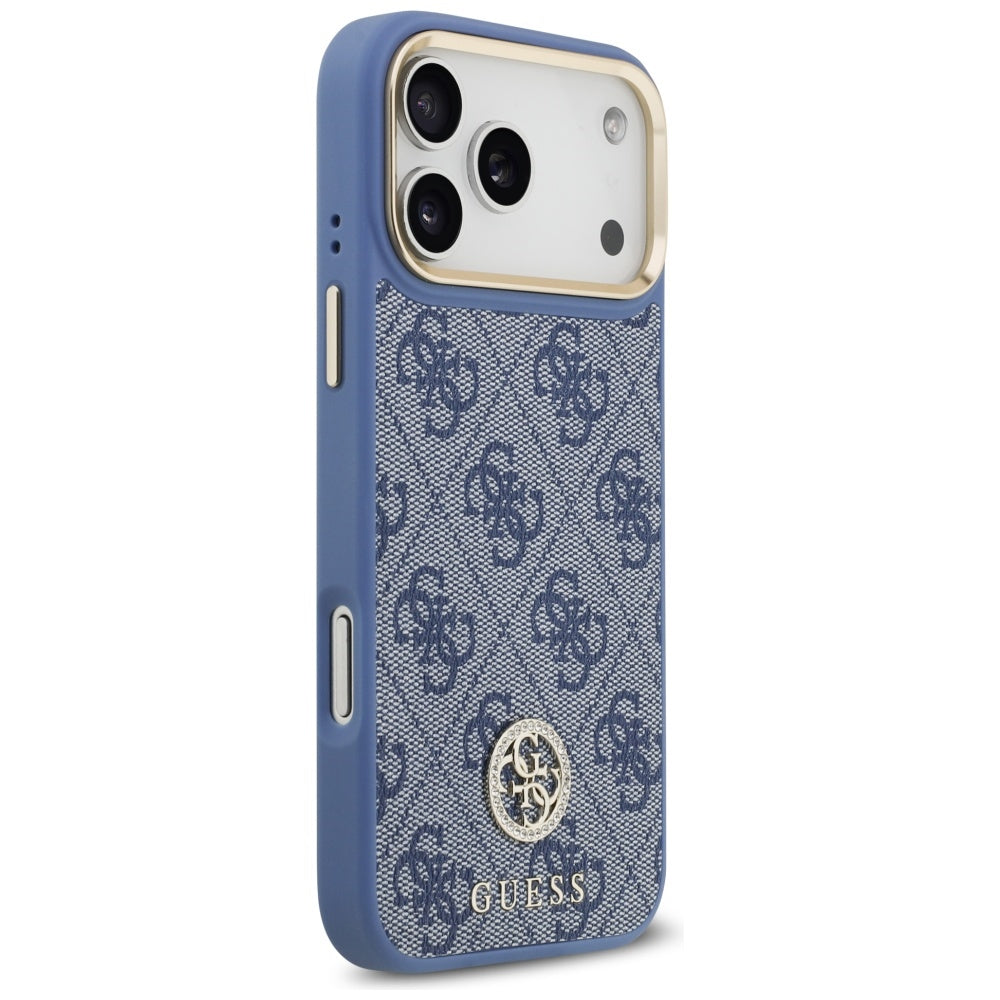 Etui MagSafe dla Apple iPhone 17 Pro Max, Guess, 4G Strass Logo with Big Strap, Niebieskie