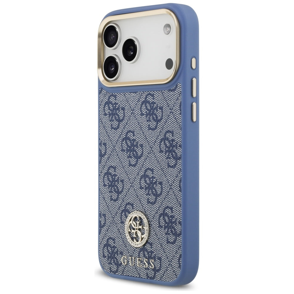 Etui MagSafe dla Apple iPhone 17 Pro Max, Guess, 4G Strass Logo with Big Strap, Niebieskie