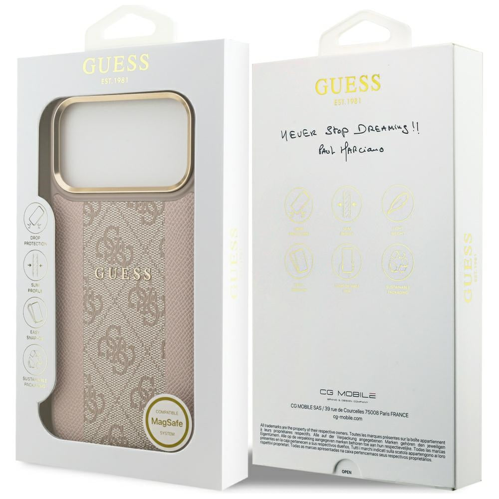 Etui MagSafe dla Apple iPhone 17 Pro Max, Guess, 4G Stripe, Różowy