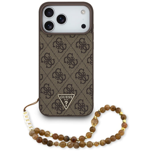 Etui MagSafe dla Apple iPhone 17 Pro Max, Guess, 4G Triangle Logo Cord Strap, Brązowy