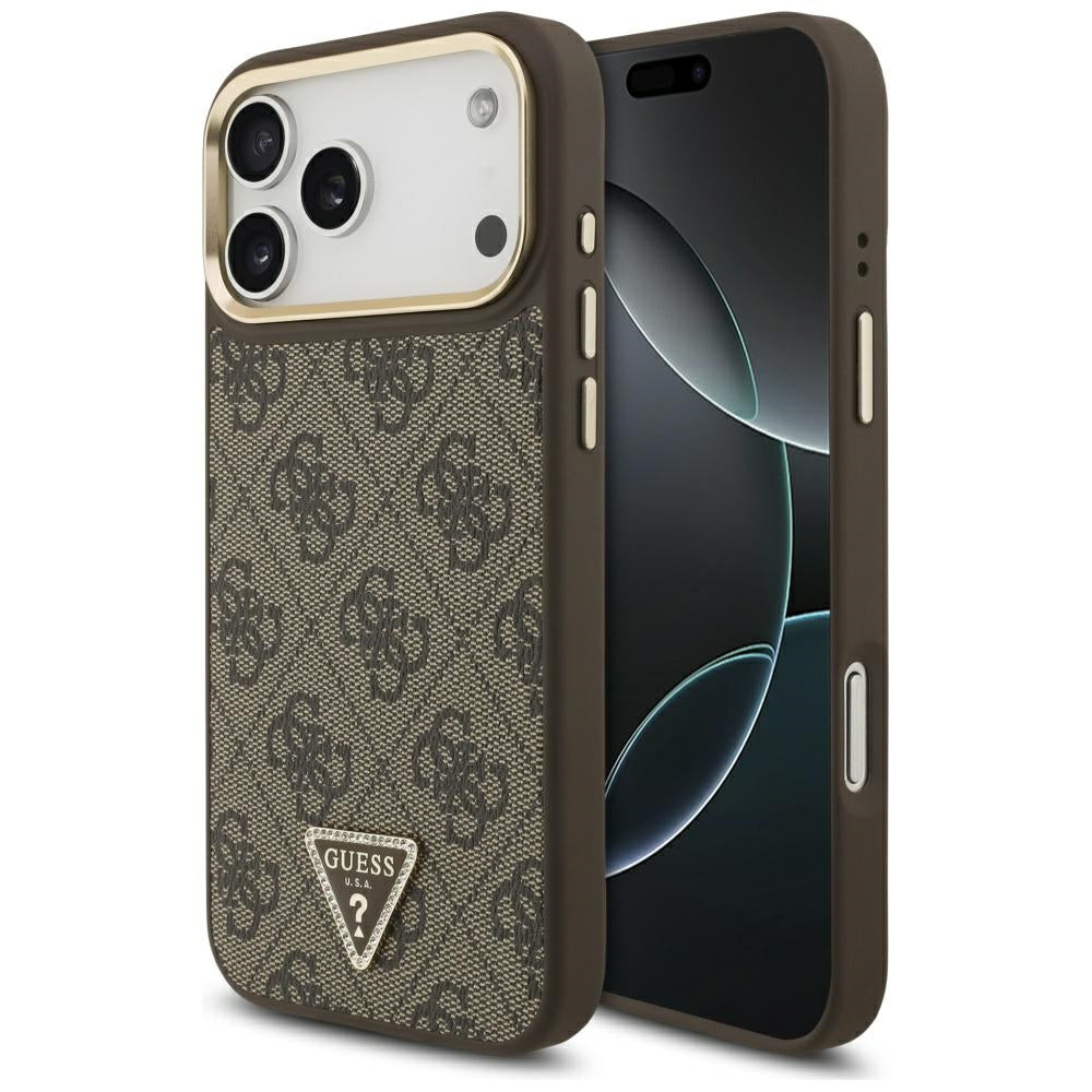 Etui MagSafe dla Apple iPhone 17 Pro Max, Guess, 4G Triangle Logo, Złoty Brąz