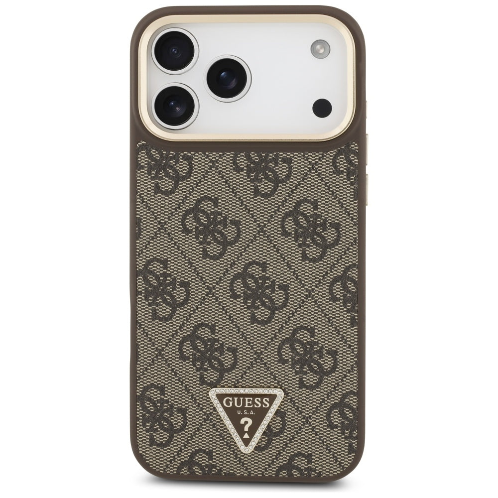 Etui MagSafe dla Apple iPhone 17 Pro Max, Guess, 4G Triangle Logo, Złoty Brąz