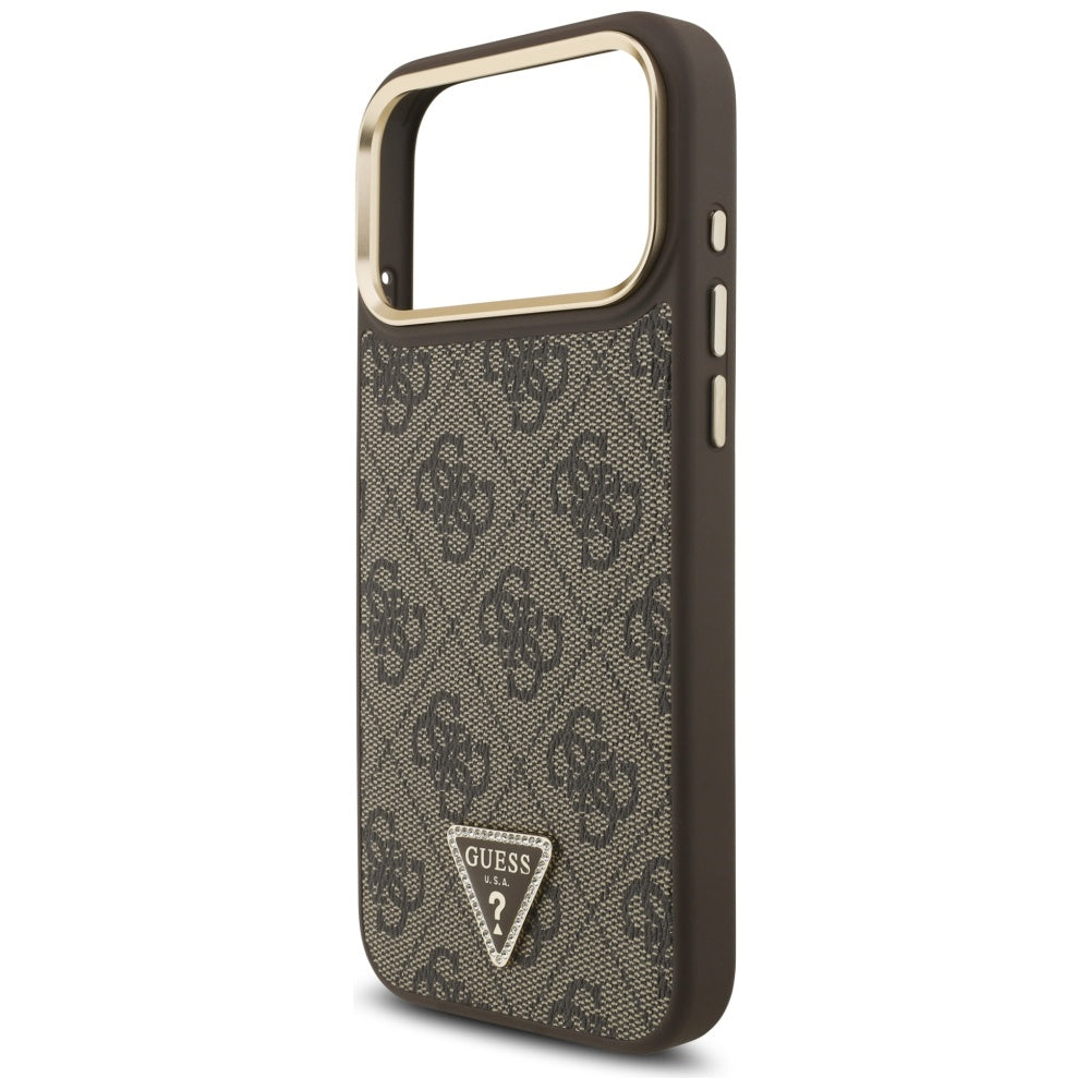 Etui MagSafe dla Apple iPhone 17 Pro Max, Guess, 4G Triangle Logo, Złoty Brąz