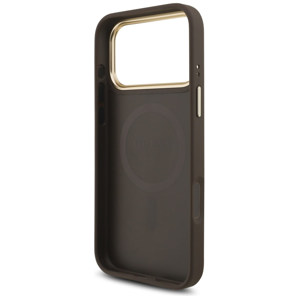 Etui MagSafe dla Apple iPhone 17 Pro Max, Guess, 4G Triangle Logo, Złoty Brąz