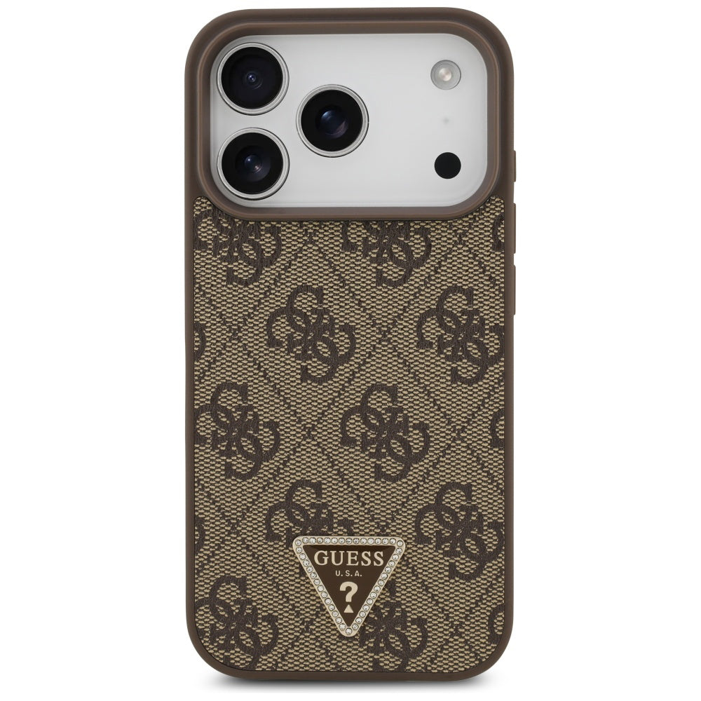 Etui MagSafe dla Apple iPhone 17 Pro Max, Guess, 4G Triangle Strass, Brązowy