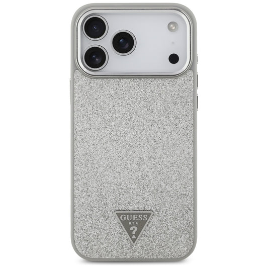 Etui MagSafe dla Apple iPhone 17 Pro Max, Guess, Glitter Triangle Logo, Srebrne