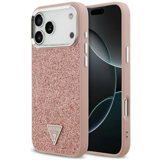 Etui MagSafe dla Apple iPhone 17 Pro Max, Guess, Glitter Triangle Logo, Różowy
