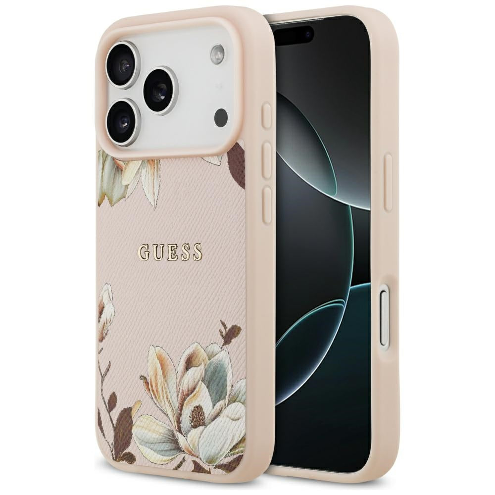 Etui MagSafe dla Apple iPhone 17 Pro Max, Guess, Grained Flowers, Różowy