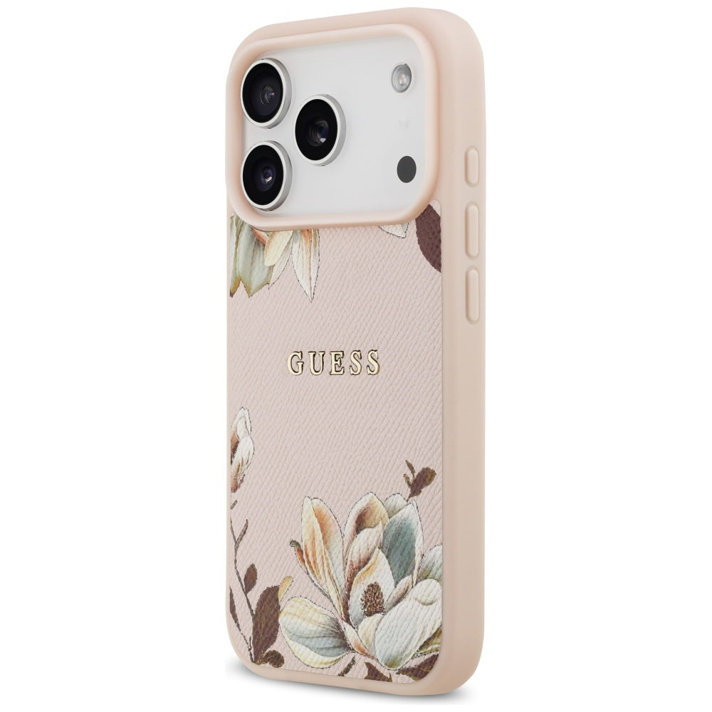 Etui MagSafe dla Apple iPhone 17 Pro Max, Guess, Grained Flowers, Różowy