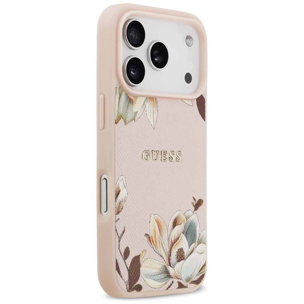 Etui MagSafe dla Apple iPhone 17 Pro Max, Guess, Grained Flowers, Różowy