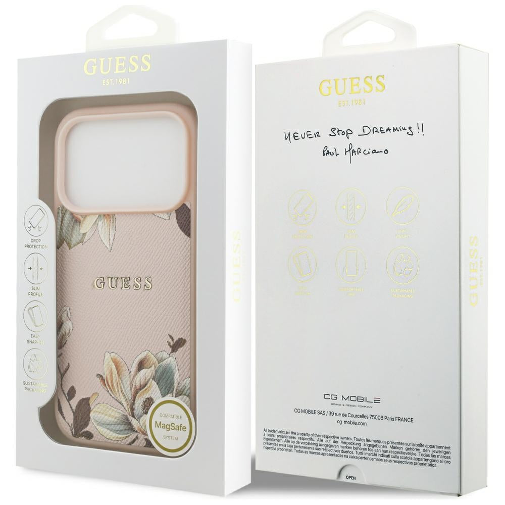 Etui MagSafe dla Apple iPhone 17 Pro Max, Guess, Grained Flowers, Różowy