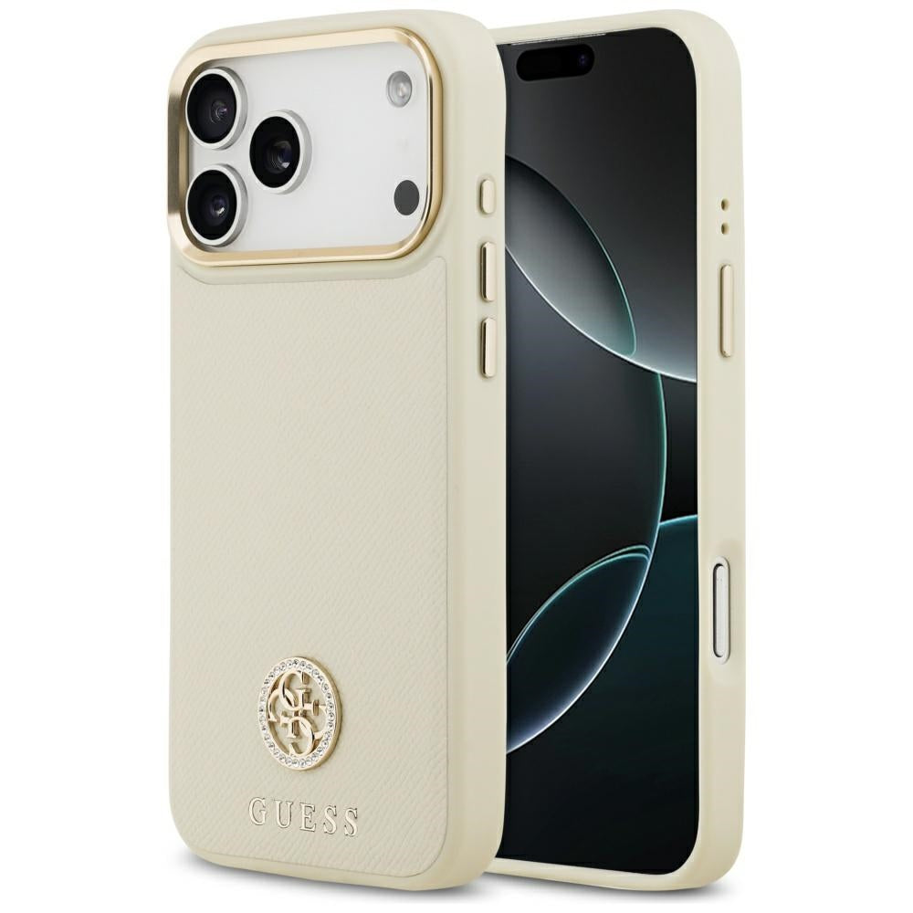 Etui MagSafe dla Apple iPhone 17 Pro Max, Guess, Grained Strass Logo, Beżowy