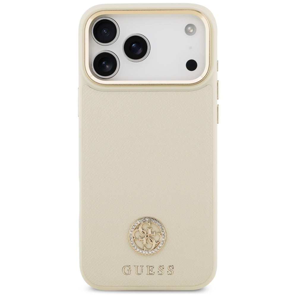 Etui MagSafe dla Apple iPhone 17 Pro Max, Guess, Grained Strass Logo, Beżowy
