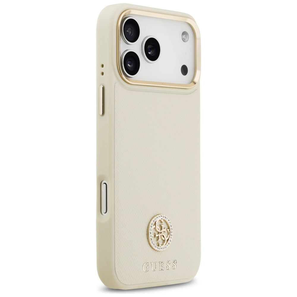 Etui MagSafe dla Apple iPhone 17 Pro Max, Guess, Grained Strass Logo, Beżowy