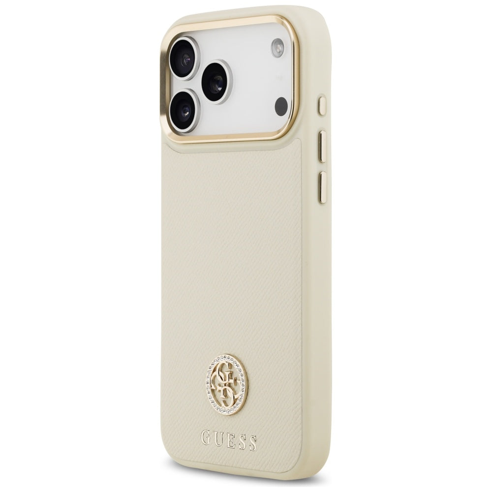 Etui MagSafe dla Apple iPhone 17 Pro Max, Guess, Grained Strass Logo, Beżowy