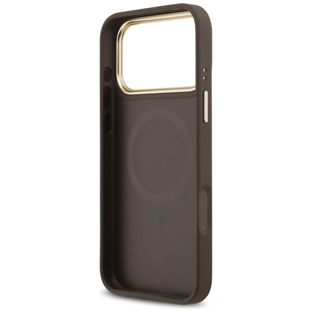 MagSafe Case for Apple iPhone 17 Pro Max, Guess, Grained Strass Logo, Brown